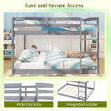 Giantex Full Over Full Bunk Bed, Solid Wood Kids Bunk Bed with Full-Length Guardrails, Integrated Ladder & Anti-Tippling Kits, Low Bunk Beds with Slats Support for Kids, Teens, Grey Giantex