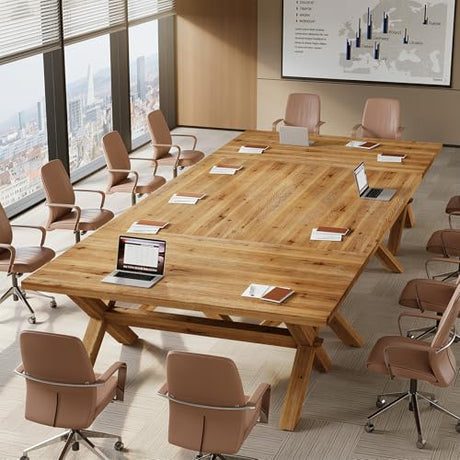 TRIBEWOOD 5.25 FT Solid Wood Conference Table for 4-6 People, Rectangle Meeting Seminar Table with Large Tabletop, Reinforced X-Shaped Legs and Crossbeams for Office Conference Room, Natural Wood TRIBEWOOD