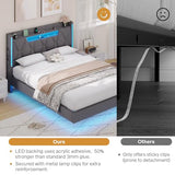 Dnxao Floating Bed Frame Queen with Hidden Storage Headboard, Heavy Duty Metal Platform with Dual Zone LED Lights & Charging Station, Noise Free No Box Spring Needed, Gray Linen Upholstered Dnxao