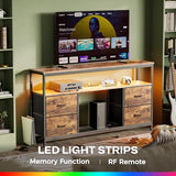 Huuger TV Stand Dresser with Power Outlets and LED Lights, 4 Drawers Entertainment Center with Shelves, 54 Inch Media Console for 55 60 Inch TV, 4 AC Outlets, 2 USBs, Rustic Brown Huuger