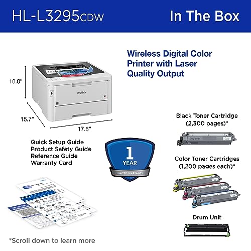 Brother HL-L3295CDW Wireless Compact Digital Color Printer with Laser Quality Output,Duplex,NFC,Mobile & Ethernet Includes 4 Month Refresh Subscription Trial,Amazon Dash Replenishment Ready,HLL3295CDW