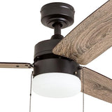 Prominence Home Reston, 42 Inch Modern Farmhouse LED Ceiling Fan with Light, Pull Chain, Dual Mounting Options, Dual Finish Blades, Reversible Motor - 51015-01 (Bronze) Prominence Home