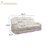 A Ainehome Power Leather Recliner Sofa Set with LED Lights, Recliner Sofa Sectional Couches for Living Room, Reclining Sofa and loveseat with USB Port/Storage Console(Creamy White,Sofa) A Ainehome