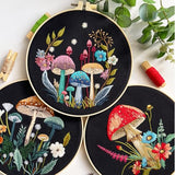 Myfelicity Embroidery Kit with Mushroom Patterns, 3 Hoops, Fabric, Threads, Needles, Instructions (Colorful)