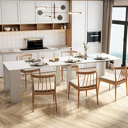 SSLine Rectangular Extendable Dining Table 35"-118" Super Long Conference Meeting Table for 6 8 12 People Modern White Expandable Kitchen Tables for Home Office Computer Table SSLine