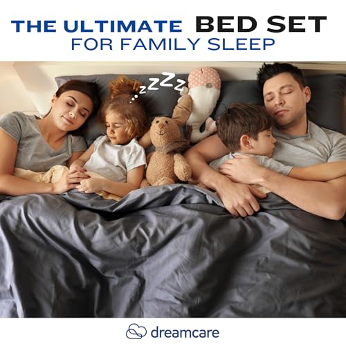 DREAMCARE King Size Sheets Set - Cooling Bed Sheets - 4pcs Set - up to 15" Deep Pocket King Sheet Set – Soft & Long Lasting Cooling - 100% Fine Brushed Polyester with Side Pocket - Gray DREAMCARE