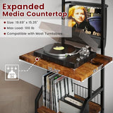 Lutown-Teen Record Player Stand with Vinyl Storage, Record Player Table Holds up to 200 Albums, 5-Tier Turntable Stand for Living Room, Rustic Brown Lutown-Teen