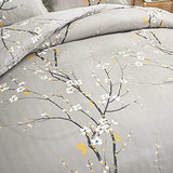 UOZZI BEDDING Gray Twin Size Duvet Cover Set with 2 Pillow Shams-Gray Branch Style 800 TC Zipper Closure 4 Corner Ties Adult Men Women Style Dots Floral White Tree Style Reversible Design UOZZI BEDDING