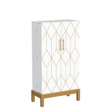 ARTPOWER 45'' Kitchen Pantry Cabinet with Gold Trim, Pantry Cabinets with Doors and Adjustable Shelves, Food Pantry Cabinet for Kitchen, Dining Room and Living Room,Classic White Cabinet with Gold Leg ARTPOWER