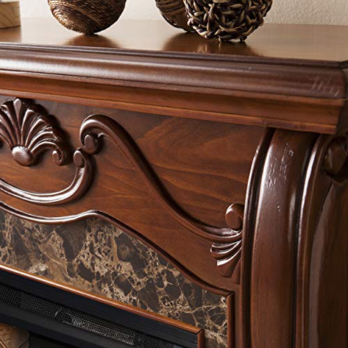 SEI Furniture Cardona Carved Wood & Faux Marble Electric Fireplace, New Walnut SEI Furniture