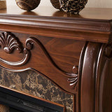 SEI Furniture Cardona Carved Wood & Faux Marble Electric Fireplace, New Walnut SEI Furniture