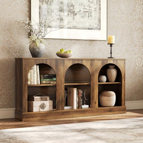 LITTLE TREE 63" Modern Console Sofa Table with 3-Tier Storage, Wooden Rectangular Foyer Table, for Entrance, Hallway, Living Room, Rustic Brown LITTLE TREE