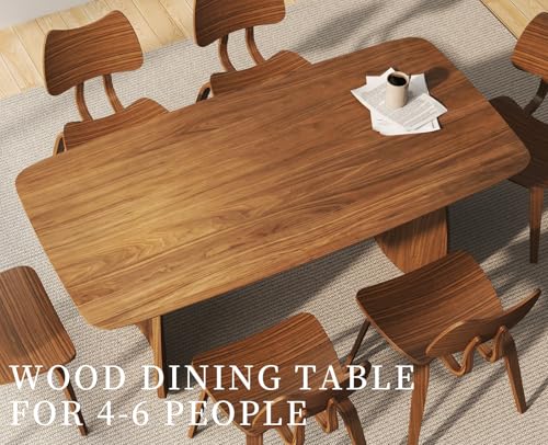 ROCITY 70 Inch Large Dining Table for 6-8 People, Solid Wood Kitchen Table with Curved Wooden Legs, Mid Century Modern Rectangular Long Dinner Table for Dining Room, Walnut ROCITY