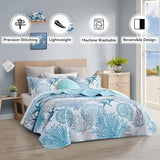 Tritard 3 Piece Coastal Quilt Sets Full/Queen Size - Reversible Microfiber Quilts with 2 Shams Soft Lightweight Beach Bedding Nautical Bedspread Coverlet Summer Comforter for All Season, 90''x96'', C1 Tritard