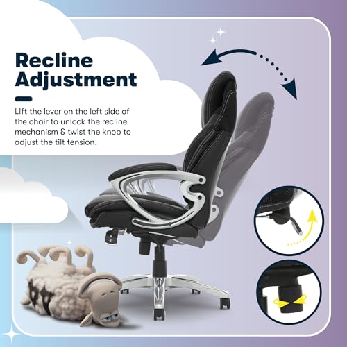 Serta Bryce Executive Office Chair, Ergonomic Computer DeskChairs with Patented AIR Lumbar Support, Comfy Body Pillows, Height Adjustable, Swivel Base with Wheels, Bonded Leather, Black Serta