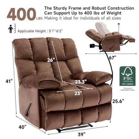 Euthymia Oversized Recliner Chair, Big and Tall Recliner Chairs for Adults 400LBS, Large Recliner Chair, Extra Wide Recliner for Living Room, Brown Euthymia