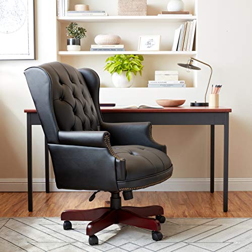 Boss Office Products Wingback Traditional Chair , Leather, in Black Boss Office Products