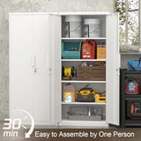 GREATMEET Garage Storage Cabinets, Metal Storage Cabinet with 2 Doors and Shelves, 71" H Metal Pantry, Lockable Storage Cabinets, Tool Storage Utility Cabinet for Office, White GREATMEET