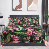 WeCozy 4 Pieces King Size Bed Sheet Sets with Pillowcases, Tropical Leaves Flower Hibiscus Soft Microfiber Bedding for Kids and Adults, Flat, Fitted Sheet for Bedroom Bed Decor WeCozy