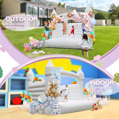 14FT 2 in 1 Inflatable Bounce House & Play Basketball, 100% Commercial Grade Thickening PVC Large Bouncy House Castle with Air Blower & Balloons & Basketball for Birthday Party,Wedding (White, 14 FT) Yorkgargen