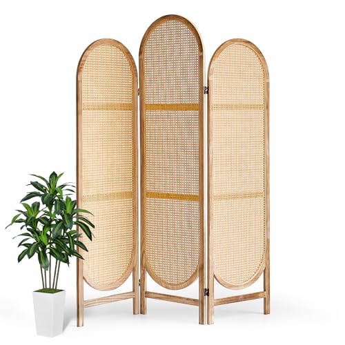 Asnefeli Room Divider 3 Panels, Hand-Woven Rattan Room Divider Wall, Foldable Wood Divider Screen, Creative Divider Wall, Folding Privacy Screens, Unique Design Privacy Divider Panel (Natural) Asnefeli