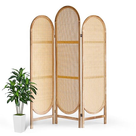 Asnefeli Room Divider 3 Panels, Hand-Woven Rattan Room Divider Wall, Foldable Wood Divider Screen, Creative Divider Wall, Folding Privacy Screens, Unique Design Privacy Divider Panel (Natural) Asnefeli