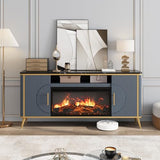 Fluted Fireplace TV Stand Up to 80" TVs, Modern Entertainment Center with 30" Electric Fireplace, Luxury Media Console with Adjustable Shelves for Living Room, Navy Blue RNLRNL