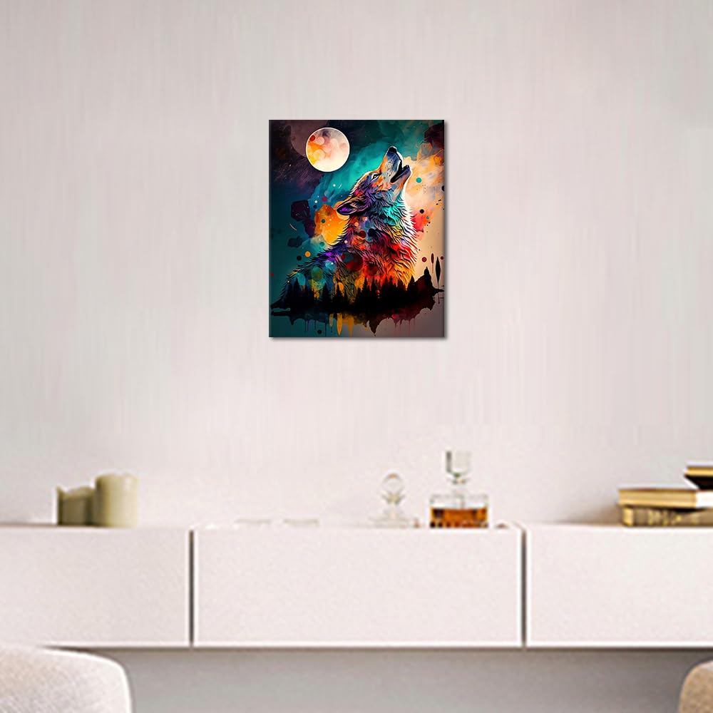 Rebotipy Paint by Numbers for Adults The Wolf Howled at The Moon Paint by Number on Canvas Without Frame,DIY Oil Painting for Home Wall Decor(16x20inch) Rebotipy