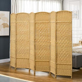 HOMCOM 6 Panel Room Divider, 6' Tall Folding Privacy Screen, Hand-Woven Freestanding Wall Partition for Home Office, Bedroom, Nature Wood HOMCOM