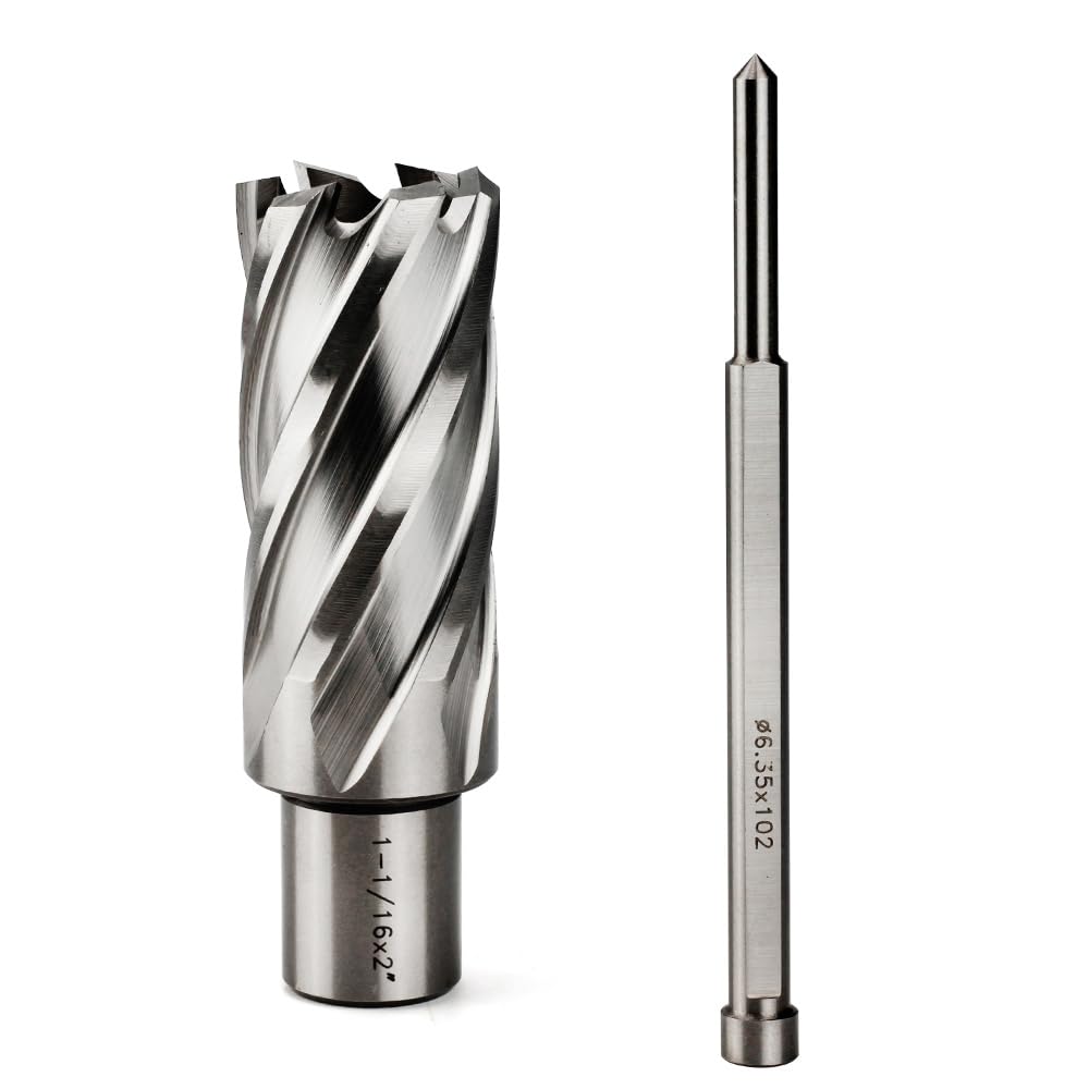 OSCARBIDE 1-1/16"x2"Annular Cutter 1-1/16 inch Cutting Diameter,2 inch Depth of Cut,3/4 inch Weldon Shank 2 Flat Mag Drill Bit with Pilot Pin for Magnetic Drill Press,1 Piece OSCARBIDE