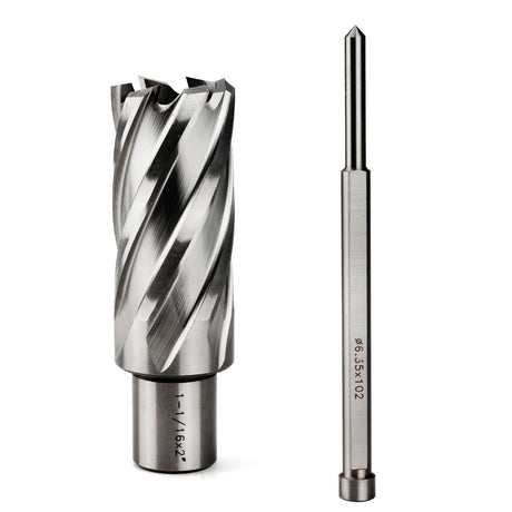 OSCARBIDE 1-1/16"x2"Annular Cutter 1-1/16 inch Cutting Diameter,2 inch Depth of Cut,3/4 inch Weldon Shank 2 Flat Mag Drill Bit with Pilot Pin for Magnetic Drill Press,1 Piece OSCARBIDE