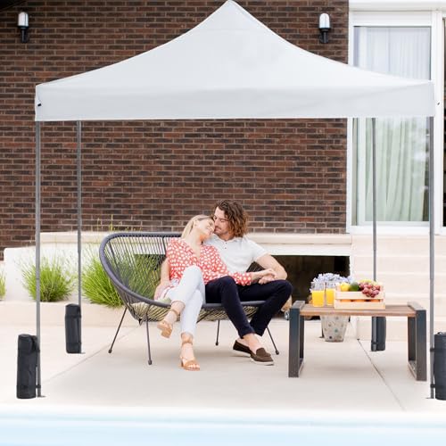 Sweetcrispy 10 x 10 Ft Pop Up Canopy Tent Outdoor Use, Portable Shade Waterproof Beach Tent with Sand Bags for Events Backyard Parties, White Sweetcrispy
