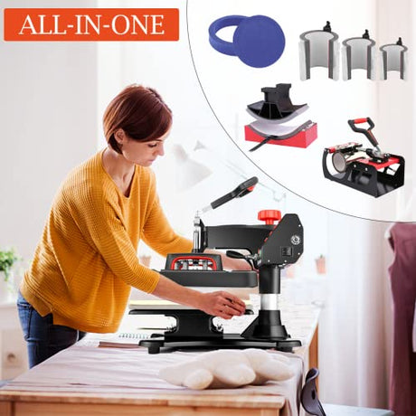 Casulo 8 in 1 Heat Press Machine Combo, 360-Degree Rotation Powerpress Heat Press Machine Digital Sublimation, Professional Heat Printing 15x12 Inch Heat Transfer for T-Shirts Mug Hats Plate Cap casulo