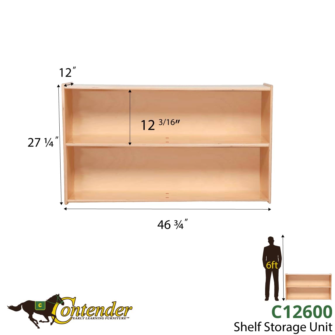 Contender 2 Shelf Horizontal Bookcase (48" Width) |Montessori Shelf - Toy Storage Organizer, Arts, Crafts & Supplies Storage Unit | for Home, Office, Classroom, Daycare Contender