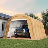COSIEST 13'×20' Storage Shelter Outdoor Round Carport, Heavy-Duty Garage Canopy with Dual Roll-Up Doors Weatherproof PE Cover, Multi-Purpose Vehicle/Tractor Shed for Backyard/Driveway/Farm(Beige) COSIEST