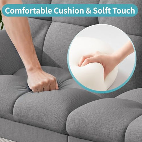 MUUEGM 71" Futon Sofa Bed, Comfortable Memory Foam Futons Sofa with Adjustable Backrest & Armrests, Convertible Loveseat Futon Bed for Compact Living Room, Apartment, Office, Grey MUUEGM