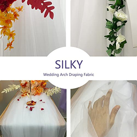 Wedding Arch Draping Fabric, 63" x 26Ft White Wedding Arch Drapes Tulle Fabric Drapery Sheer Backdrop Curtains for Wedding Ceremony Arch Stage Party Ceiling Décor Bukani