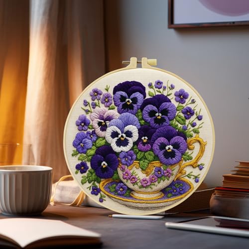 JOZYSH Flower Embroidery Kit for Beginners with Stitch Video, Flower Cross Stitch Kits for Adults, Starter, Hand Craft Lover Practice with Floral Stamped Pattern, 1 Hoops, 8 Needles, Scissors, Tools