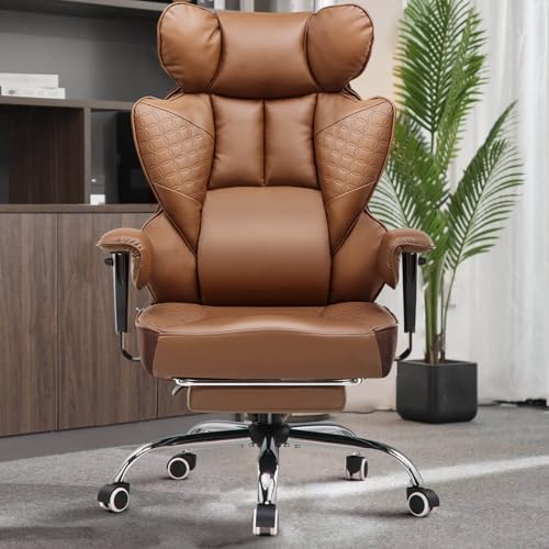 GTRACING Big and Tall Gaming Chair 400lbs Heavy Duty Office Chair with Foot Rest & Ergonomic Pocket Spring Lumbar Support, High Back 3D Saddle Shaped Cushion for Back Pain Relief, Brown GTRACING