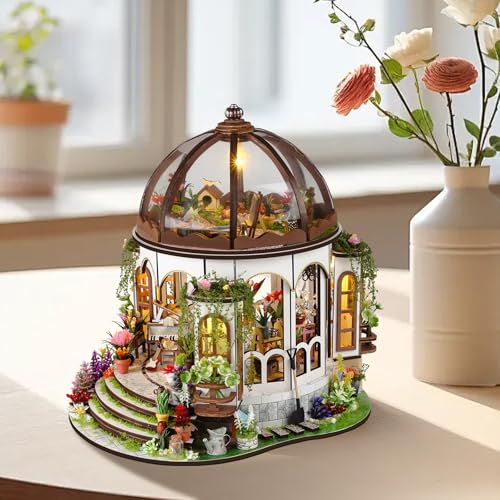 Foyucool 2025 New DIY Miniature House Kit, Dollhouse Kit with LED Light, Mini House Building Kits for for Adult to Building, Mother's Day Home Decorations Gifts for Friends, Castle Flower House