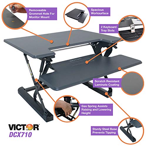 Victor DCX710G High Rise Collection Height Adjustable Standing Desk with Keyboard Tray (Gray) - Sturdy Steel Frame, Dual Lever Release System, 2 Tiered Wooden Work Surface and Keyboard Tray, 31 Inches Victor