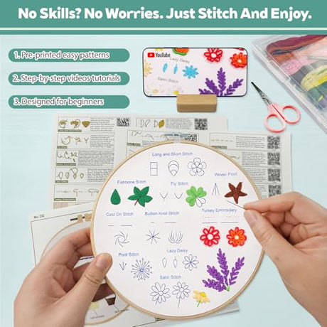 CLRDIVA First Embroidery Kit for Beginners: Pre-Printed Needlepoint Starter Kits with Complete Tools & Step-By-Step Videos Guide - Zero Stress to Learn 31 Stitches - Adults Relaxing DIY Craft Hobby CLRDIVA