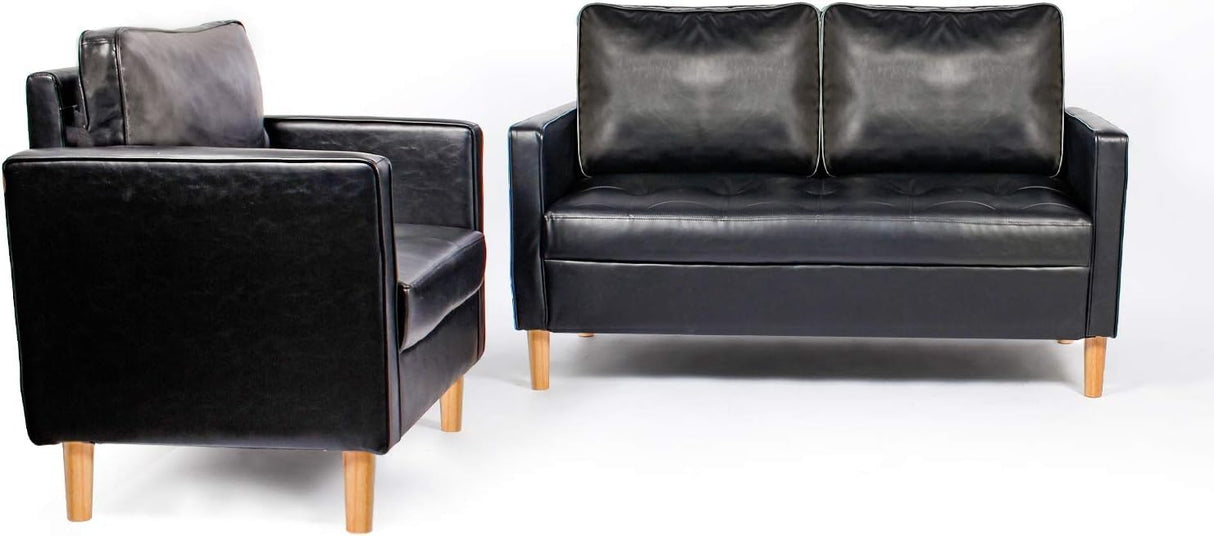 VAMEPOLE Sectional Sofa Couch 2 Pic, Black Leather Loveseat and Accent Chair for Living Room, Stitching Tufted Comfortable Love Seat for Small Space, Office, Meeting Room, Living Room Furniture Sets VAMEPOLE