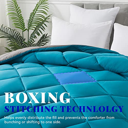 Cosybay Down Alternative Comforter (Algiers Blue/Dark Grey, Full) - All Season Soft Quilted Full Size Bed Comforter - Duvet Insert with Corner Tabs -Winter Summer Warm Fluffy, 82x86inches Cosybay