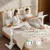 JOY worker Foldable Overbed Bedside Table, 180° Tiltable Mobile Standing Desk with Wheels, 31.5" Pneumatic Height Adjustable Rolling Laptop Desk for Home & Hospital Use, Easy Storage, White JOY worker