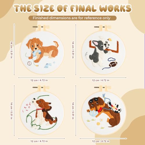 4 Pack Beginner Embroidery Kits for Adults DIY Starter Kit with,cross stitch kits for beginners,Stamped Patterns,Embroidery Hoop,Colorful Threads,Tools,Step by Step Instructions & Video Tutorial
