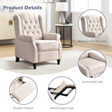EBELLO Push Back Recliner Chair, Fabric Accent Chair Pushback Recliner with Rivet Decoration, Button-Tufted Back, Mid Century Wingback Armchair for Living Room, Bedroom, Beige