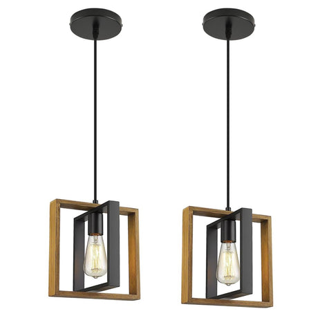 CAFULAM Black Pendant Lighting Modern Pendant Light, Adjustable Pendant Light Fixture,Pendant Lights Kitchen IslandLight (2 Packs Wood+Metal Pendant Light) CAFULAM