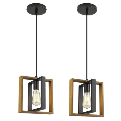 CAFULAM Black Pendant Lighting Modern Pendant Light, Adjustable Pendant Light Fixture,Pendant Lights Kitchen IslandLight (2 Packs Wood+Metal Pendant Light)