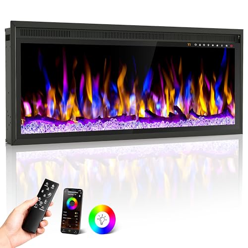 42 Inch WiFi-Enabled Electric Fireplace, 1500W Smart Fire Place Hetaer Inserts and Wall-Mounted W/Touch Screen & Remote Control, Adjustable 13 Flame Color and 5 Brightness, 12H Timer for Living Room Riseon